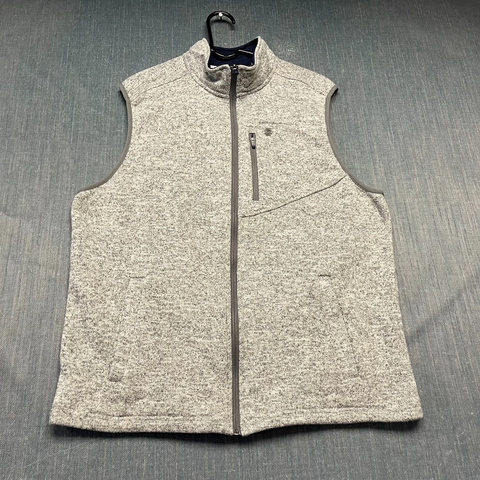 IZOD Mens Sweater Vest Size XL Gray Full Zip Fleece Lined Sleeveless Jacket Warm