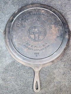Two(2) Griswold Cast Iron Breakfast Skillets 665 and 665b Block Logo Erie