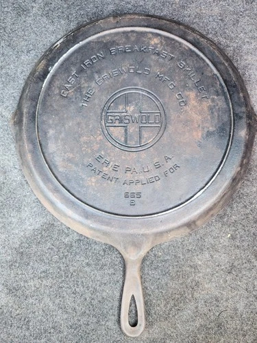 Two(2) Griswold Cast Iron Breakfast Skillets  665 and 665b Block Logo Erie