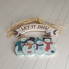 "Let It Snow" Snowmen Wooden Wall Plaque/Sign, Horizontal, Multicolor, Christmas