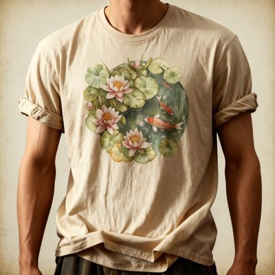 Lotus Koi Pond Tee Water Lily Graphic Shirt Nature Gift