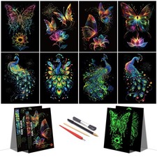 Scratch Paper Art for Adults-Glow 8.3 inches x 11.7 inches, Butterfly Peacock