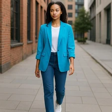 NEW Milk & Honey Women's Size XL Blue Shawl Collared Blazer w/ Flap Pockets