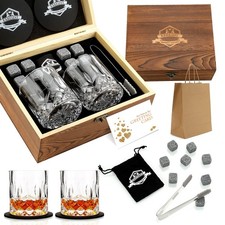 Whiskey Stones Gift Set - Whiskey Glass Set of 2 - Granite Chilling Whiskey R...