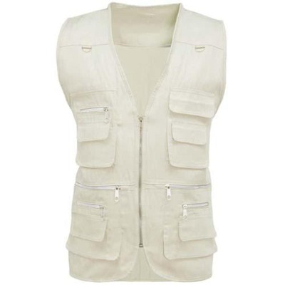 Game Multi Pocket Utility Vest Cream X-Large Vests-and-Waistcoats