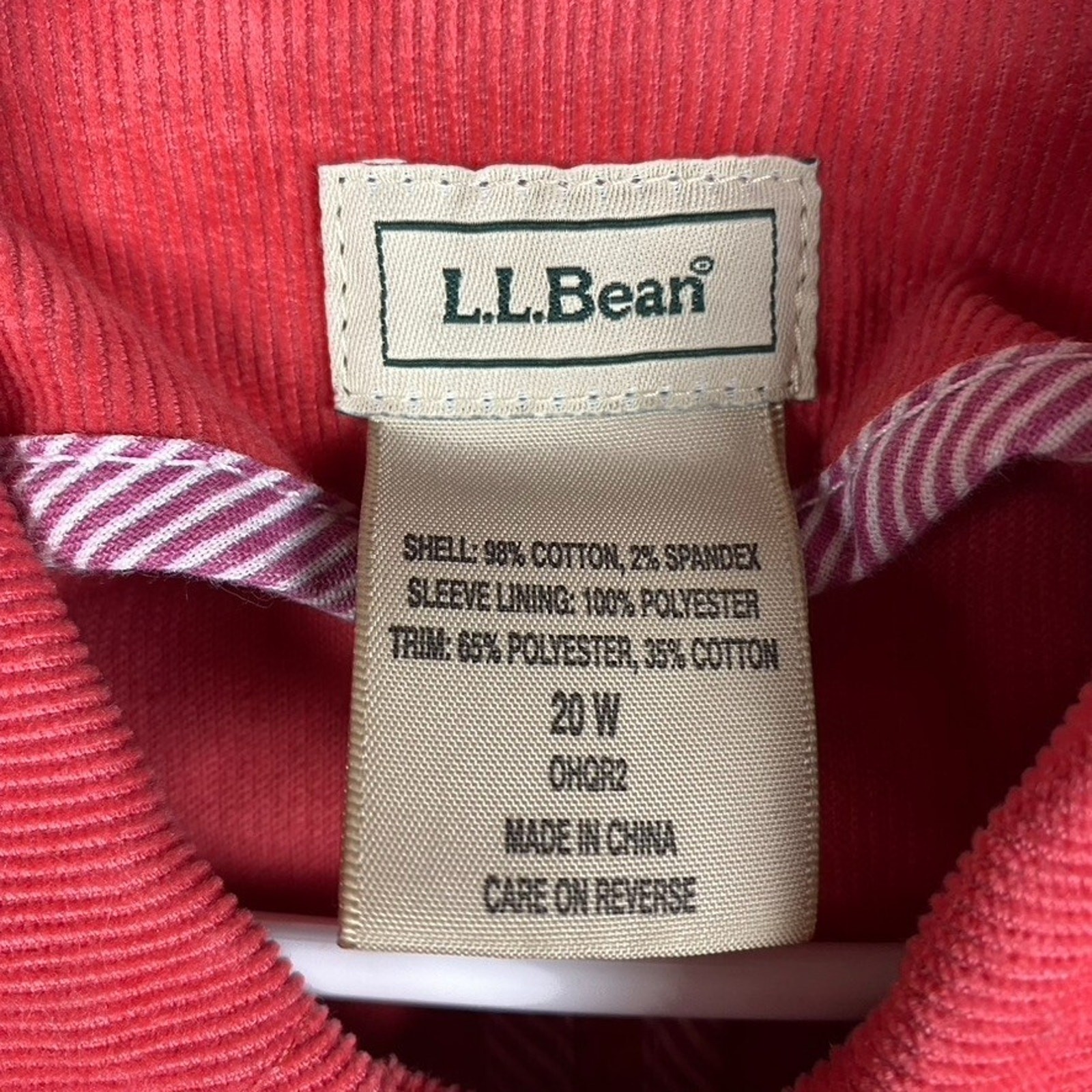 L.L. Bean Women's Pink Corduroy Jacket Size 20W Button Front Causal Coat