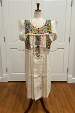 Mexican natural cotton manta dress, Oaxaca dress, hand embroidery dress.