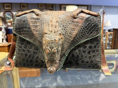 Vintage Real Alligator Full Body Shoulder Bag Purse Exotic Leather Taxidermy