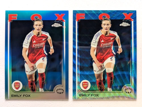 #/150 SP 2024-25 Topps Chrome UEFA WCL Emily Fox Blue &amp; Wave Refractor #70