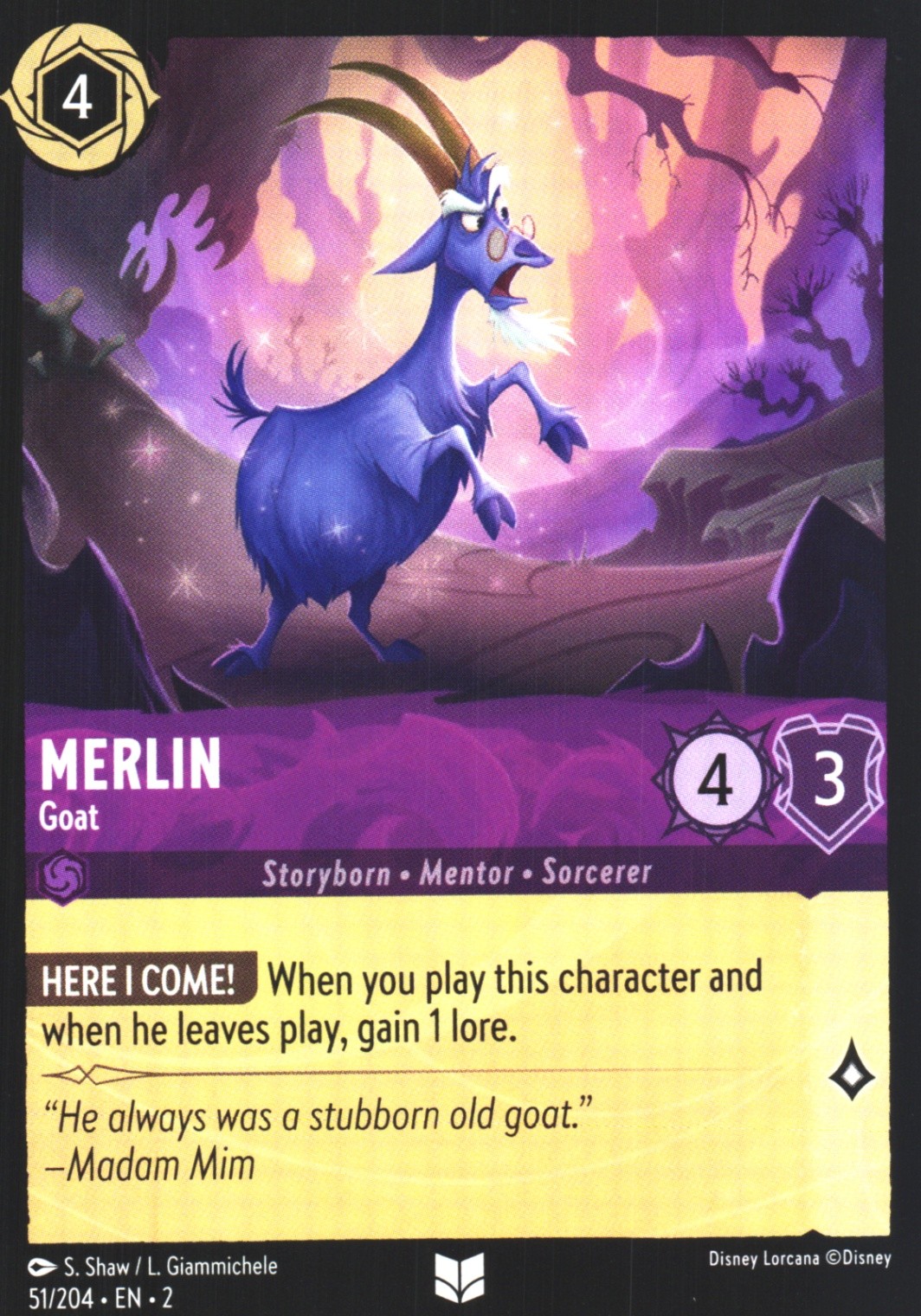 Merlin - Goat 51/204 Uncommon Rise of the Floodborn NM Lorcana Disney