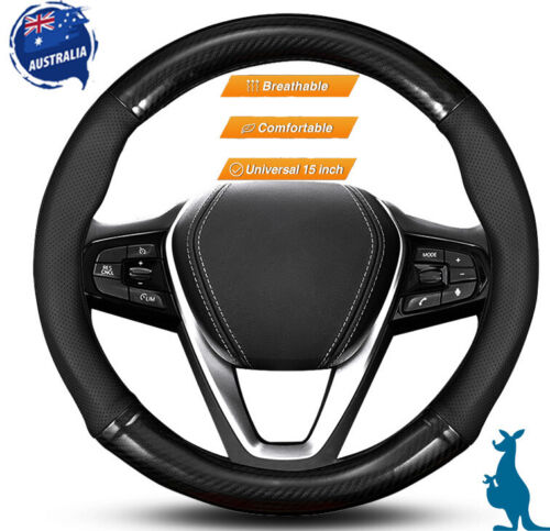 15" Universal Car Steering Wheel Cover Anti Slip Carbon Leather Comfortable 38cm - Picture 1 of 13