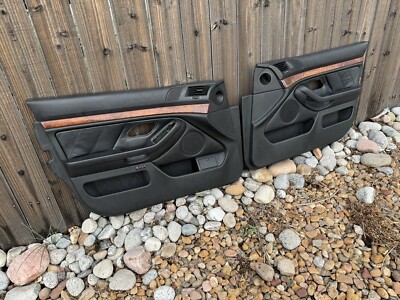 BMW 5-Series E39 Interior Front Door Panel Black Wood Trim Inserts