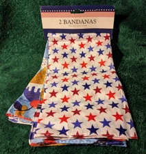 2 Pack Light Weight Novelty Bandanas Holiday Red, White & Blue 20" X 20"
