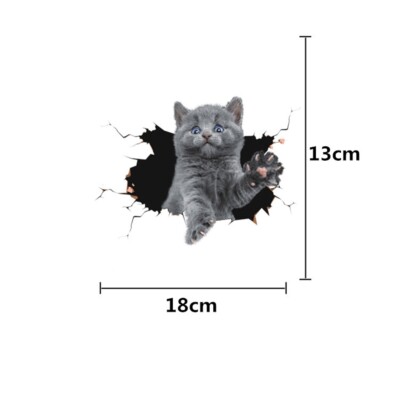 Winston & Bear Playing Grey Cat Aufkleber – 2er Pack, Lebensgroß, Halbtransparent, Für Wände, Fenster, Auto (Katzenliebhaber-Geschenk)