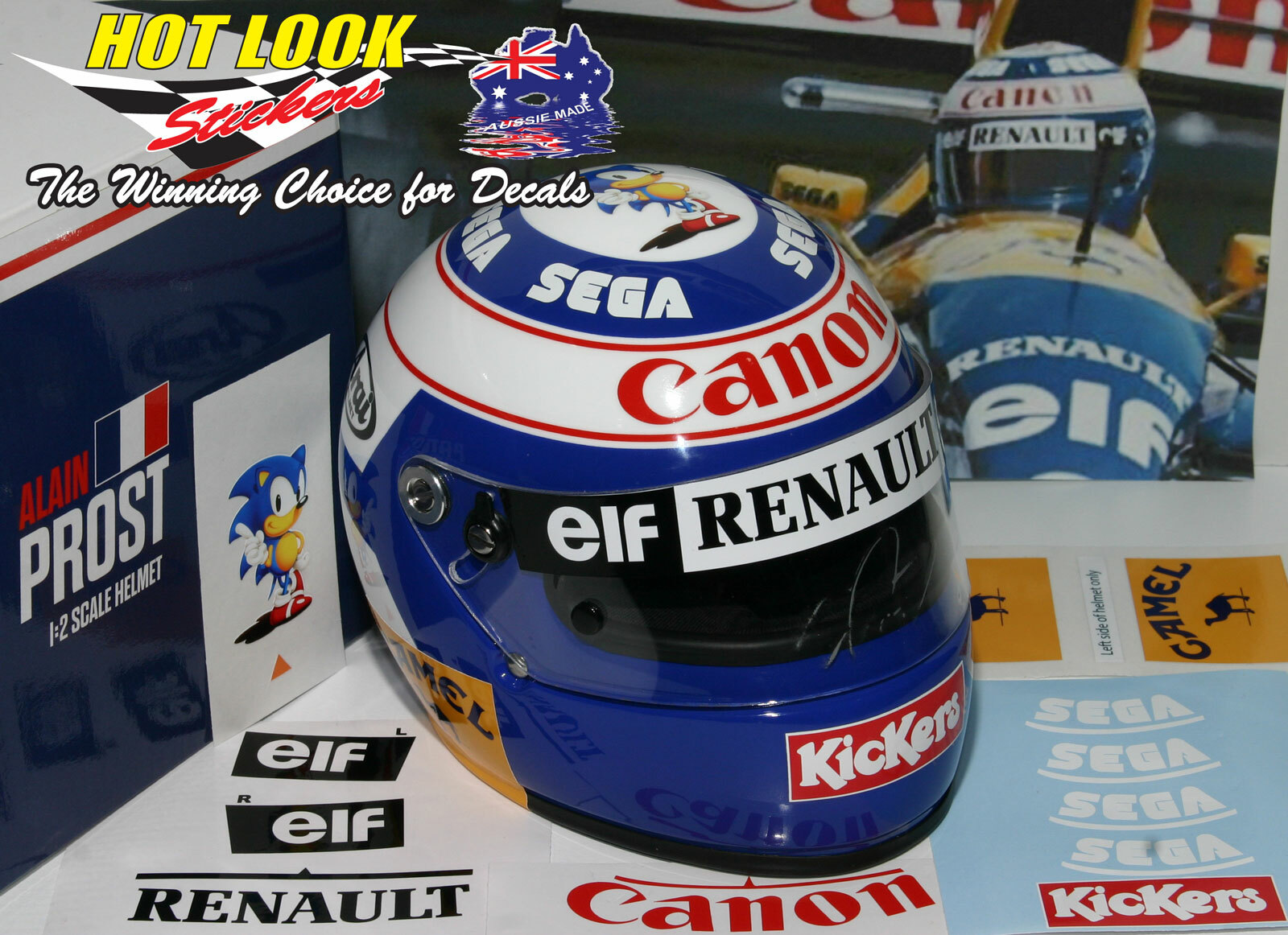 Alain Prost 1:2 Helmet Missing Decals Stickers cut Vinyl 1993 F1 World ...