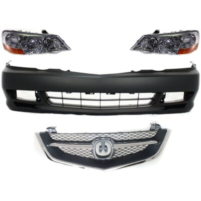 Front Bumper Cover & Grille & Headlights Kit for 2002-2003 Acura TL Base, Type-S