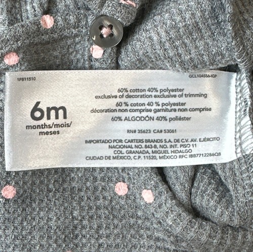 Carters Baby Girl 6M Long Sleeve Grey Bodysuit Pink Polka Dots - New - 第 5/5 張圖片