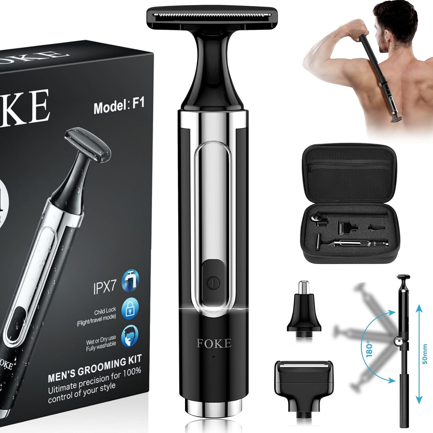 For Men, Ultra-wide 1.8" T-shaped Head,rechargeable With Long Handle
