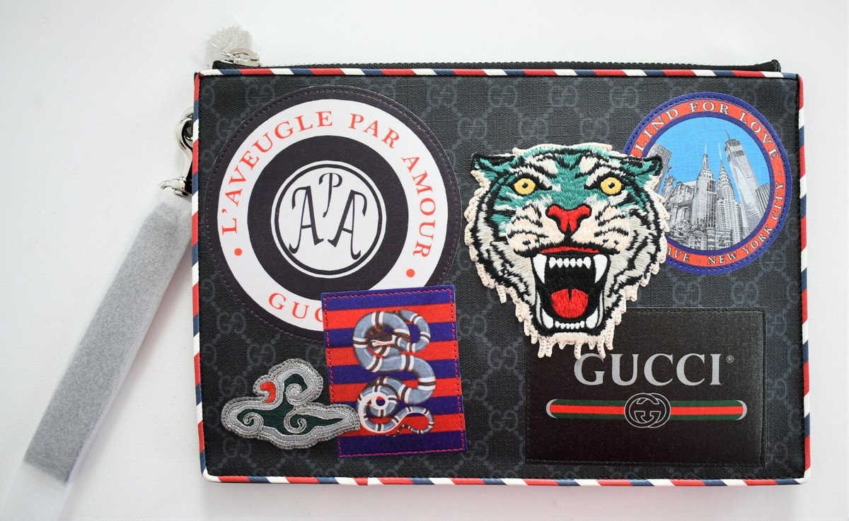 🆕️Auth GUCCI NIGHT COURRIER GG LOGO SUPREME ZIP POUCH HOLDER