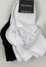 Girls  George Lace Cuff Dress Socks 3-Pair White  Black Size 3  8.5