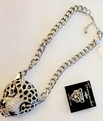 Brilliant Black Clear Crystal Panther Necklace W/ Matching