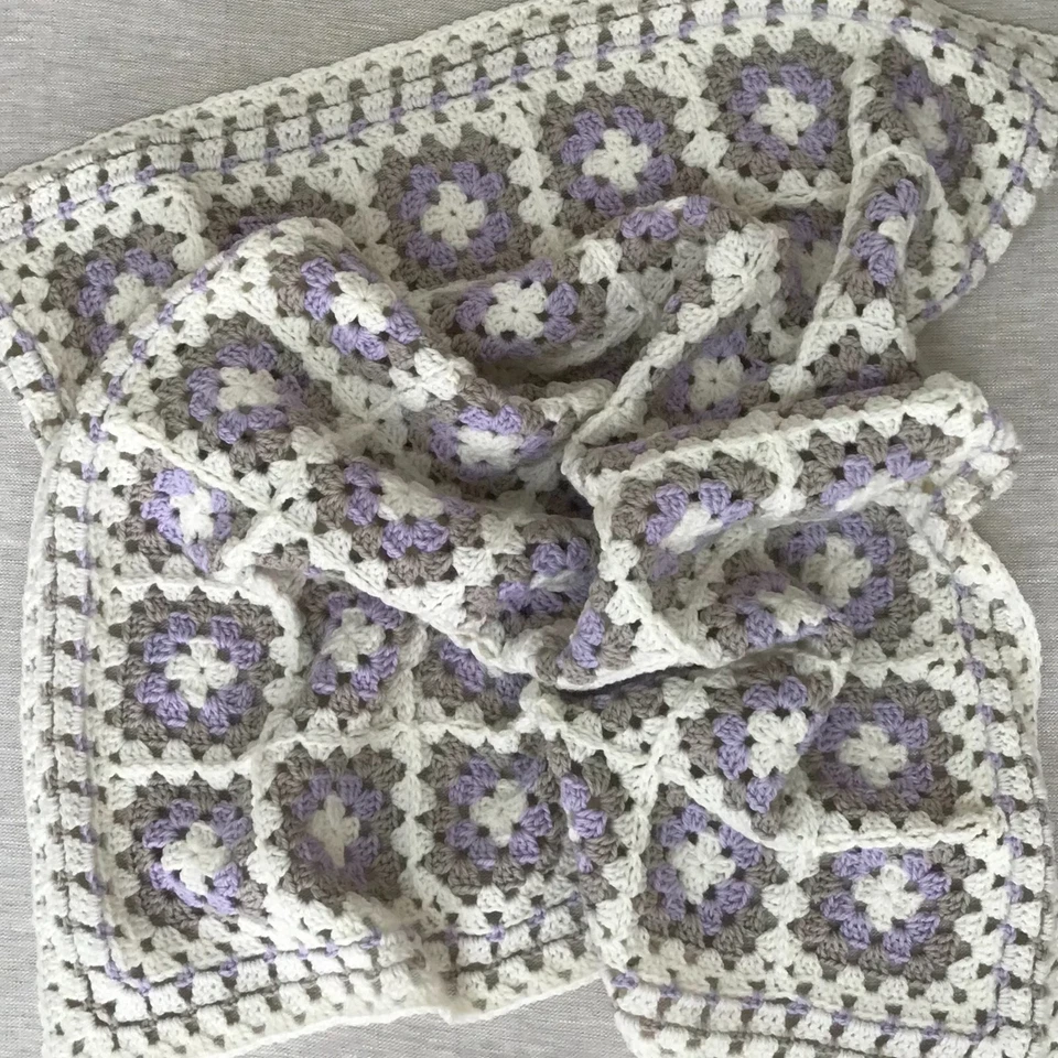 Baby Blanket Crochet Granny Square Lilac, Stone & Cream - image 3 of 4