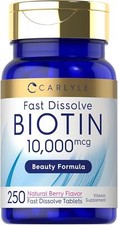 Biotin 10,000 Mcg Hair Skin Nails Energy Metabolism Support Berry Scent 250 Tabs
