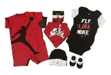 JORDAN BABY BOYS 6-pc GIFT Set: Bodysuits/Rompers, Hat, Bib & Booties 0-6 Months