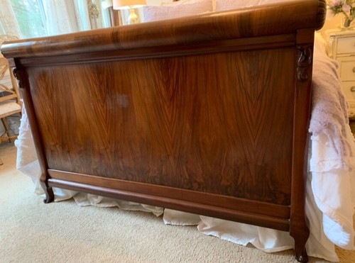 Antique Queen Size Burl Dark Wood Bed Frame - Picture 2 of 9