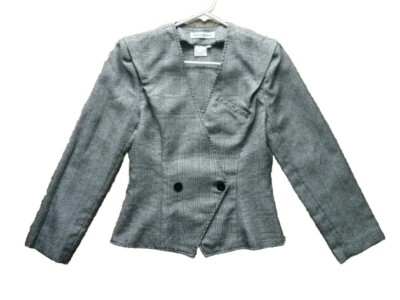 Vintage Audrey Celine Double-Breasted Glen Check Plaid Blazer Sz 7/8 fits S / M