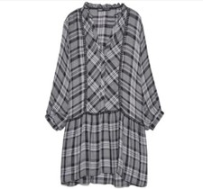 Zara Women’s Size L Plaid Hi Lo V-Neck Gauze Casual Tunic Dress