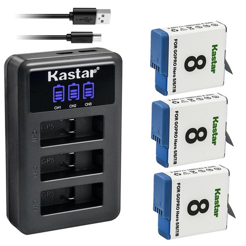 Kastar 3-Pack Battery + Triple Charger for Gopro HERO8 & HERO7 & HERO6 AJDBD-001 - Picture 1 of 6