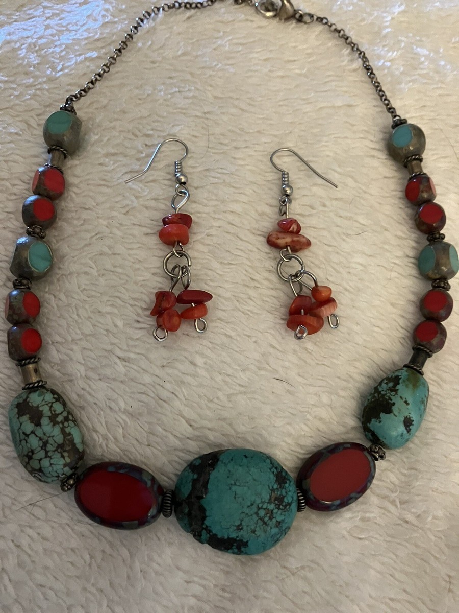 Turquoise Coral Necklace Earrings