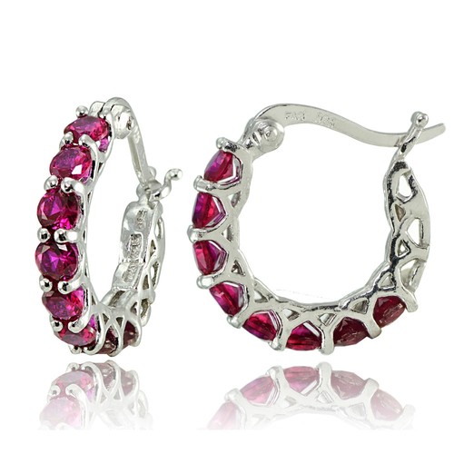 Sterling Silver Gemstone Birthstone Small Round Huggie Hoop Earrings - Picture 3 of 13