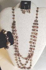 Vintage Mixed Gold Tone Beaded Multistrand Necklace Bracelet Earrings Set