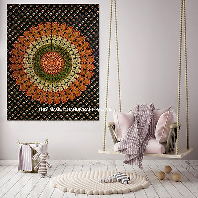 Indian Peacock Mandala Tapestry Wall Hanging Gypsy Cotton