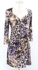 Lauren Ralph Lauren Abstract Animal Print Ruched Wiggle Dress Size 2 Purple Tan
