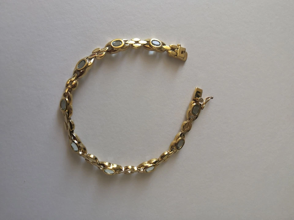 Brazalete de cadena aguamarina 925 chapada en oro 7,5" 12 g Foto 2 de 4