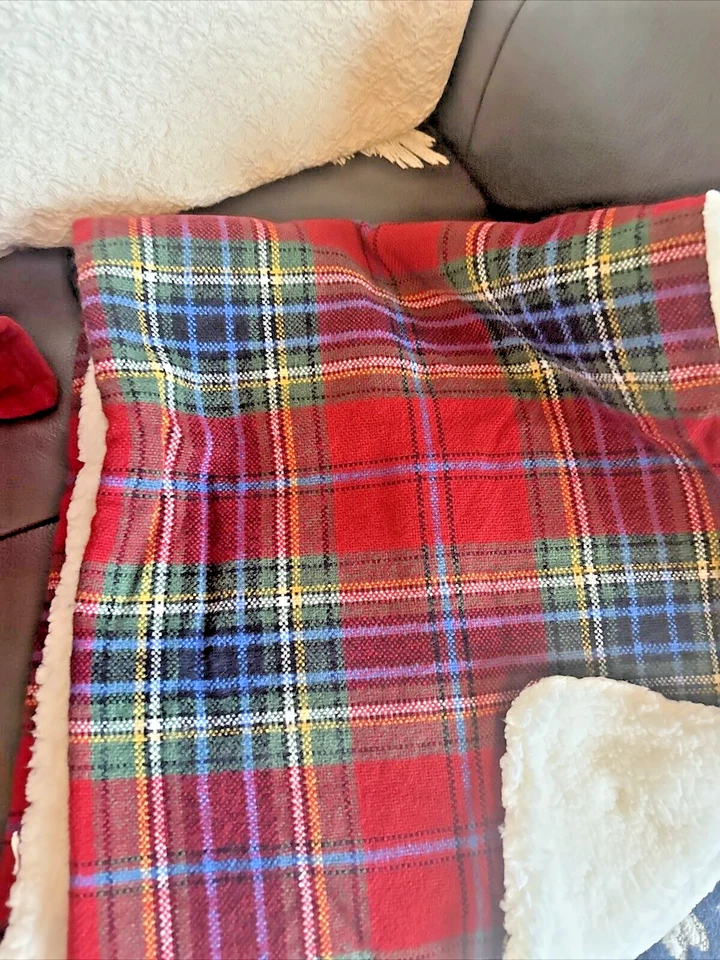 Almohada a cuadros Pottery Barn piel falsa Stewart Simon fiesta regalo cumpleaños/ Foto 3 de 4