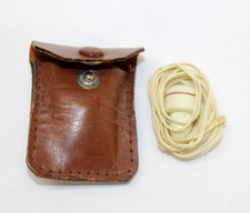 Vtg Cream Transistor Radio Earphone Earbud Headphone Japan Leather Snap Case -N