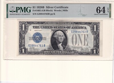 $1 1928B Silver Certificate, Fr #1602, PCGS 64 (61512)
