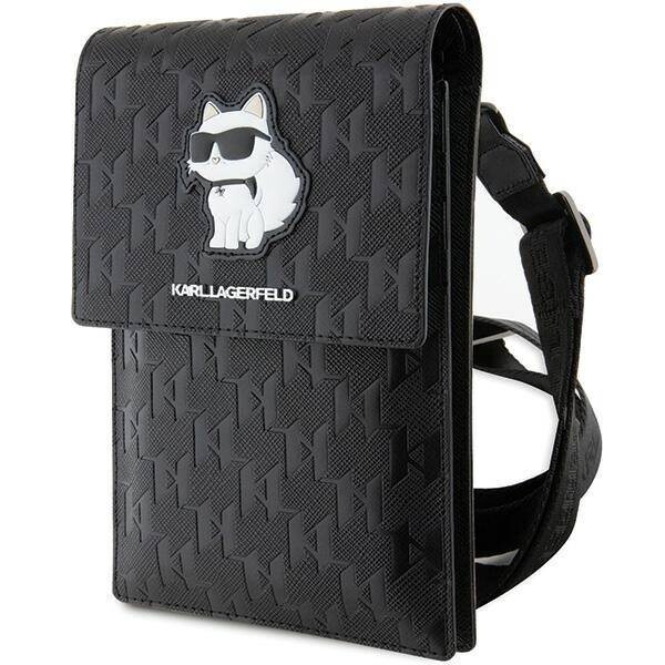 Bolso de Hombro Original Karl Lagerfeld Saffiano Smartphone con Ranuras para Tarjetas Gris