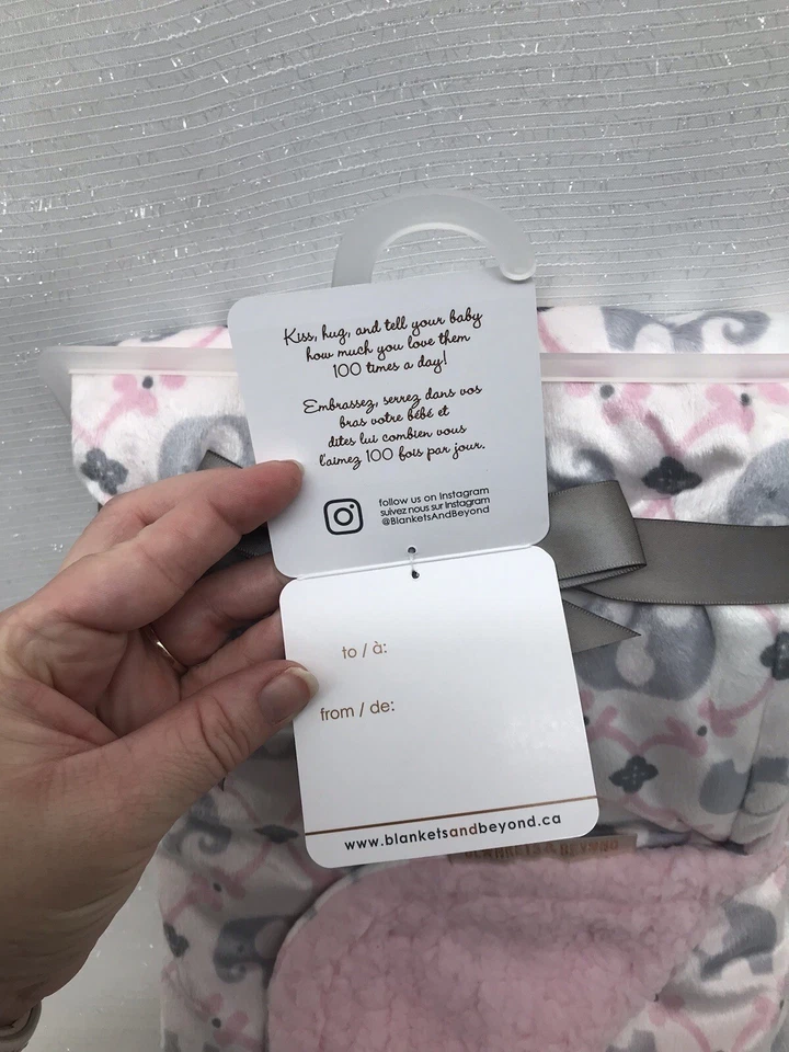 Mantas & Beyond Bebé Niña Blanco Gris Elefantes Reversible Rosa Sherpa 28x32 Foto 3 de 4