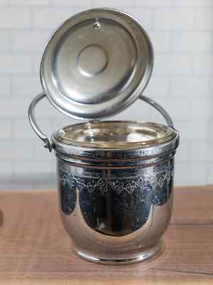 Retro United Chromium Over Solid Brass Glass Hinged Lid Ice Bucket