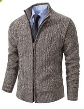 Men's Cardigan Sweaters Full Zip Knitted Sweater for Men Small Coffee - Small