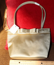 Gold / Taupe Satin HandBag Elegant Evening Out Small Purse Fancy, New with Tags