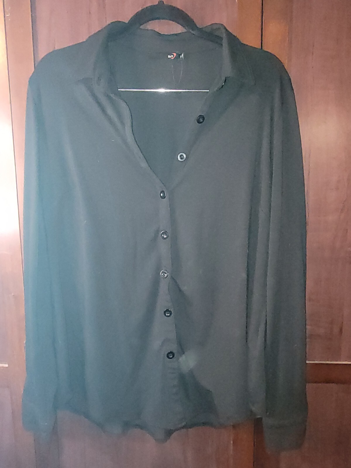 DJT Button Up Womens XL Stretch Black Jacket Button Roll Up 