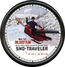 Polaris Snow Mobile Sno-Traveler Snowmobile Racing Dealer Sign Retro Wall Clock