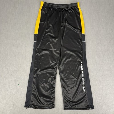 90's Polo Sport Track Pants Mens XL Black Yellow Side Zip Vintage