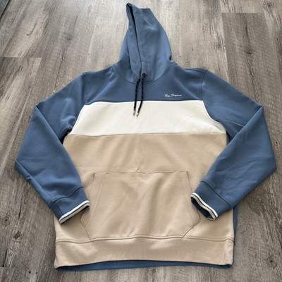 Ben Sherman Colorblock Hoodie Mens Medium Blue Khaki Pullover Pouch Pocket